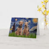 Starnacht - Airedale Terriers (twee) Kaart (Gele Bloem)