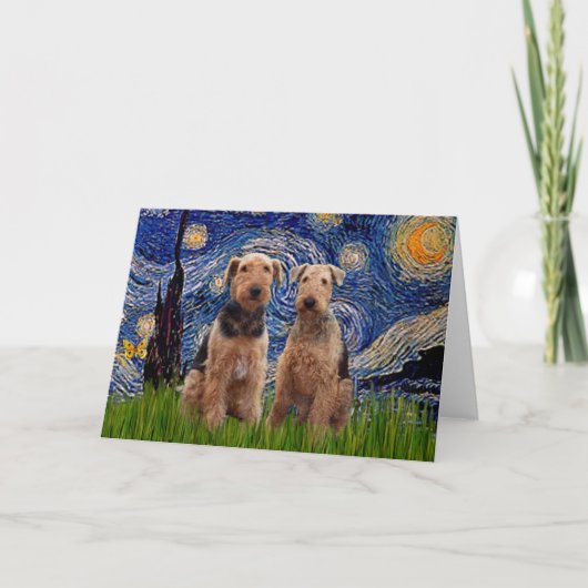 Starnacht - Airedale Terriers (twee) Kaart (Voorkant)