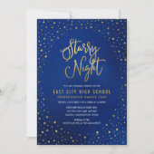 Starnacht blauw waterverf nepgoud schoolbal kaart (Voorkant)