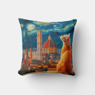 Starnacht boven Florence Ginger Cat Art Kussen