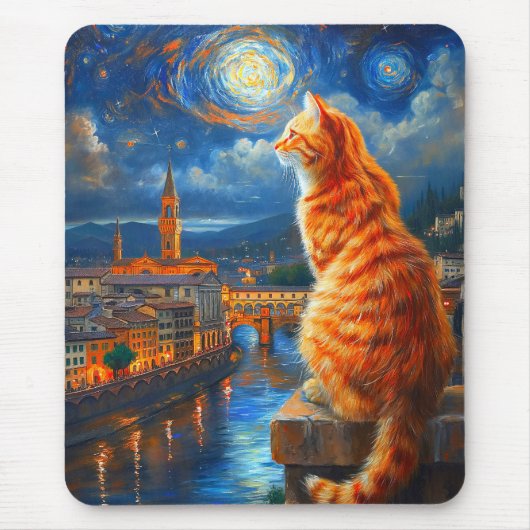 Starnacht boven Florence | Ginger Cat Art Muismat (Voorkant)
