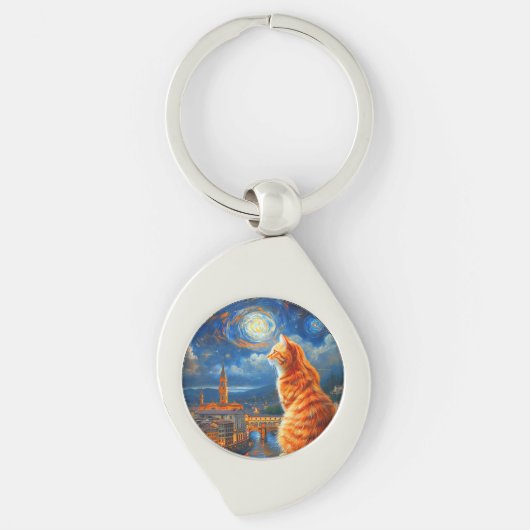 Starnacht boven Florence | Ginger Cat Art Sleutelhanger (Voorkant)