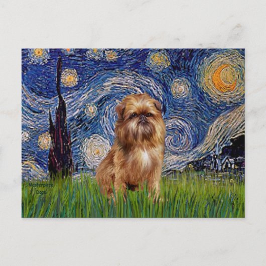 Starnacht - Bruine Brussels Griffon Briefkaart (Voorkant)