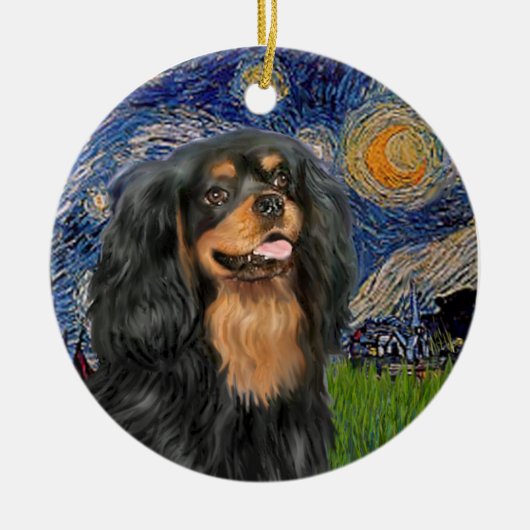 Starnacht - Cavalier (zwart / Tan) Keramisch Ornament (Voorkant)