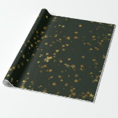 Starnacht Diep Groen Bos Gouden Confetti Cadeaupapier (Uitgerold)