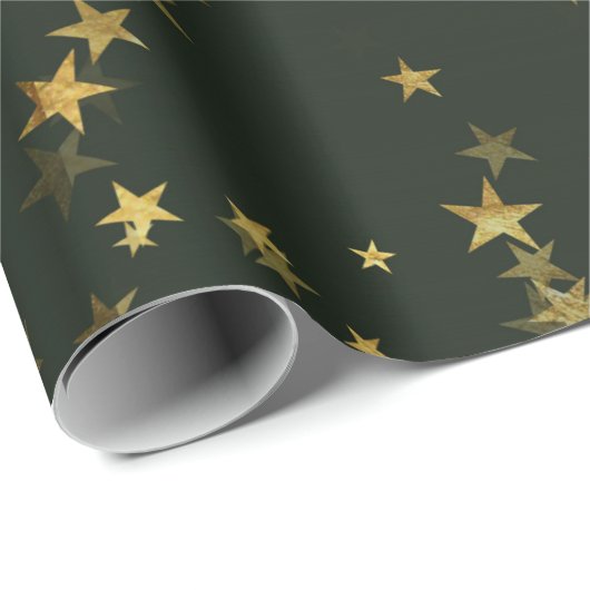 Starnacht Diep Groen Bos Gouden Confetti Cadeaupapier (Rol Hoek)