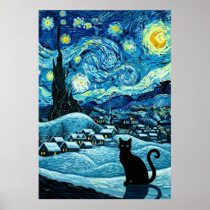Starnacht Kat Van Gogh Geïnspireerde Sterrenhemel Poster