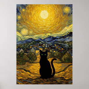 Starnacht Kat Van Gogh Geïnspireerde Sterrenhemel Poster