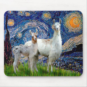 Starnacht met twee lama's muismat