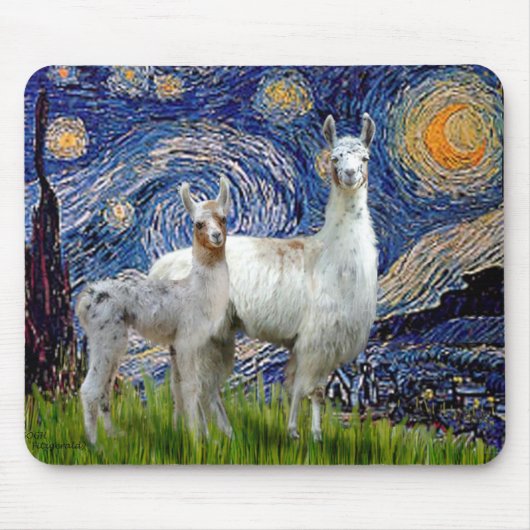 Starnacht met twee lama's muismat (Voorkant)