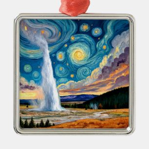 Starnacht Old Faithful Yellowstone Park Metalen Ornament