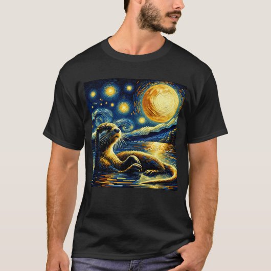 Starnacht Otter Van Gogh Liefhebber T-shirt (Voorkant)