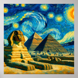Starnacht Piramides Sfinx Egypte Poster