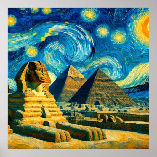 Starnacht Piramides Sfinx Egypte Poster (Voorkant)