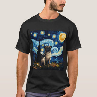 Starnacht Pug Van gogh Geïnspireerde Honden Schild T-shirt