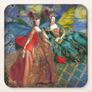 Starnacht Rococo Juffrouwen Vlindervleugels Kunst Kartonnen Onderzetters