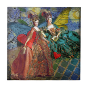 Starnacht Rococo Juffrouwen Vlindervleugels Kunst Tegeltje