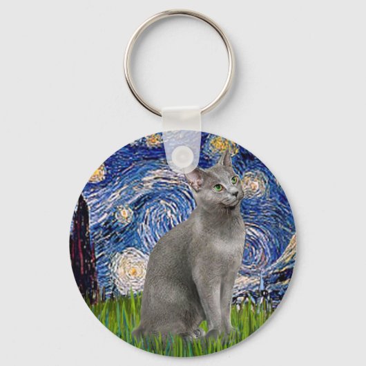 Starnacht - Russische Blauwe kat Sleutelhanger (Voorkant)