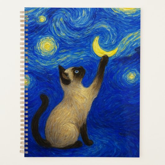 Starnacht Siamese Kat Maan Planner (Voorkant)