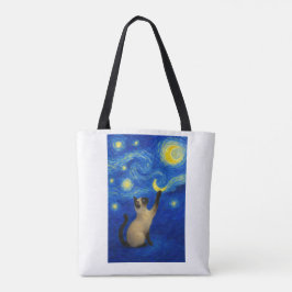 Starnacht Siamese Kat Maan Tote Bag