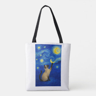 Starnacht Siamese Kat Maan Tote Bag