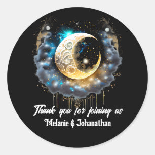 Starnacht sikkel gloeiende maan zwart blauw chic ronde sticker