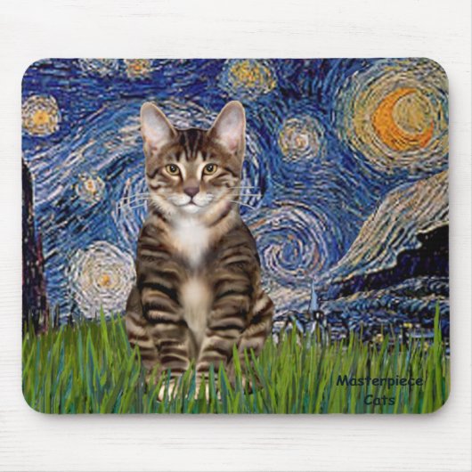 Starnacht - Tabby tijgerkat 30 Muismat (Voorkant)