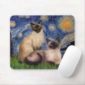 Starnacht - Twee Siamese katten (Choc Pt) Muismat (Met muis)
