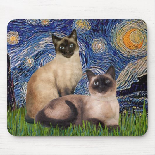 Starnacht - Twee Siamese katten (Choc Pt) Muismat (Voorkant)