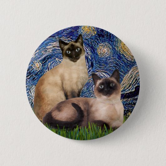 Starnacht - Twee Siamese katten (Choc Pt) Ronde Button 5,7 Cm (Voorkant)