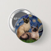 Starnacht - Twee Siamese katten (Choc Pt) Ronde Button 5,7 Cm (Voorkant /achterkant)