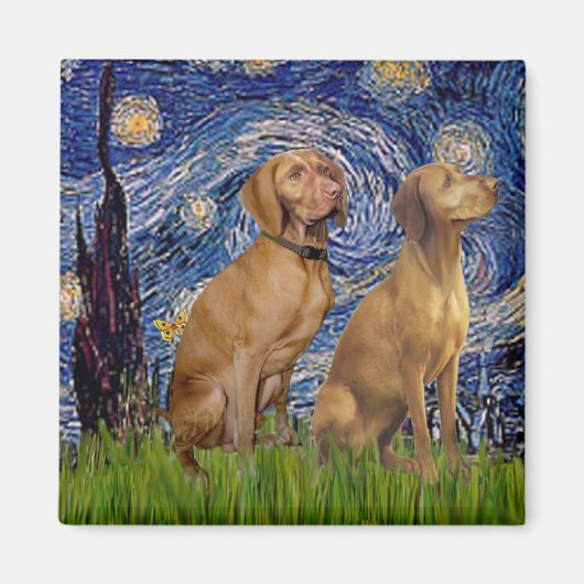 Starnacht - Twee Vizsla's Magneet (Voorkant)