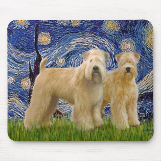 Starnacht - Twee Wheaten Terriers (2e) Muismat (Voorkant)
