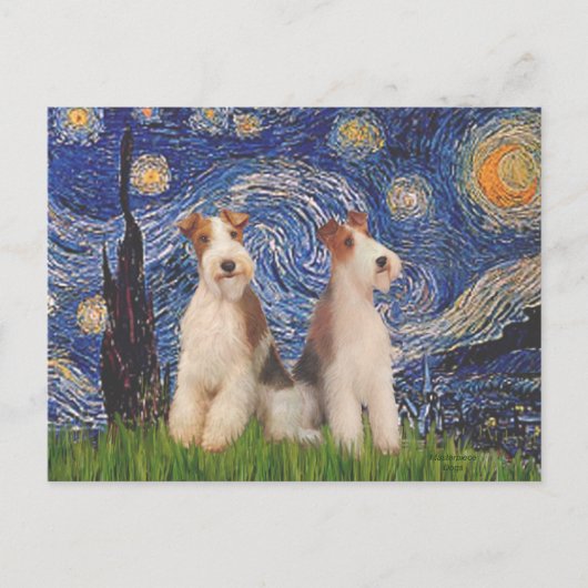 Starnacht - Twee Wire Fox Terriërs Briefkaart (Voorkant)