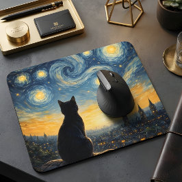 Starnacht Uitzicht Zwarte Kat & Twinkelende Stad Muismat