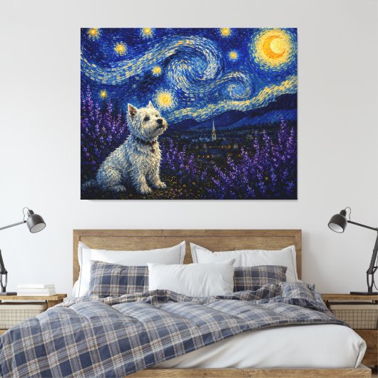 Starnacht Westie Droomlandschap Canvas Afdruk (Insitu (Slaapkamer))