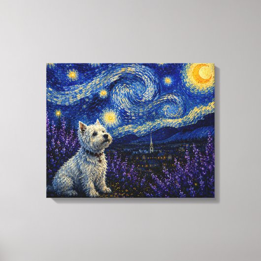 Starnacht Westie Droomlandschap Canvas Afdruk (Voorkant)