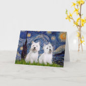 Starnacht - Westies (twee) Kaart (Gele Bloem)
