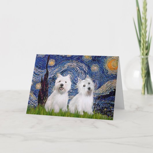 Starnacht - Westies (twee) Kaart (Voorkant)