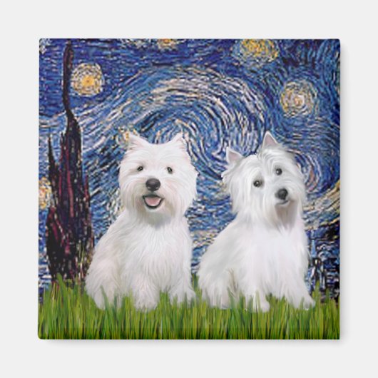 Starnacht - Westies (twee) Magneet (Voorkant)