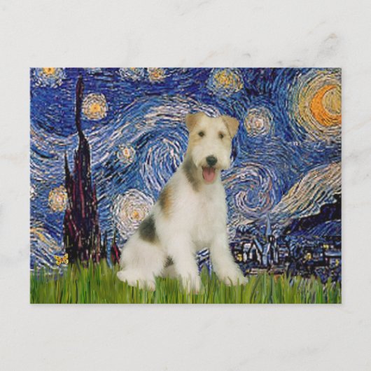 Starnacht - Wire Fox Terrier (M) Briefkaart (Voorkant)