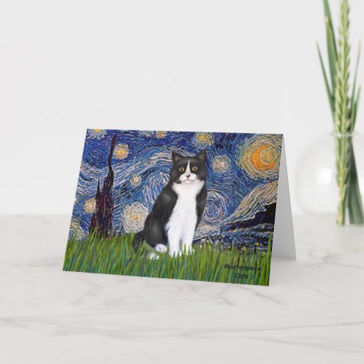Starnacht - Zwart en Witte Kat Kaart (Voorkant)