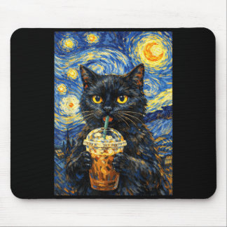 Starnacht Zwarte Kat Koffie Van Gogh Stijl Grappig Muismat