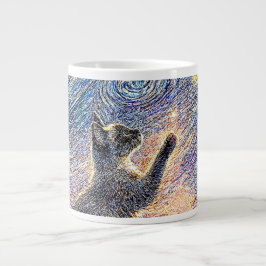 Starnachtkat – Kunst in de stijl van Van Gogh Grote Koffiekop