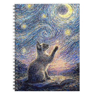 Starnachtkat – Kunst in de stijl van Van Gogh Notitieboek