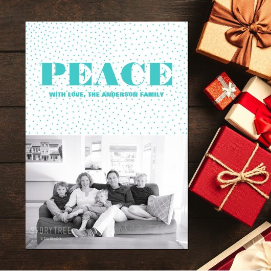 Starred Peace Holiday-fotokaart | Turquoise Feestdagenkaart