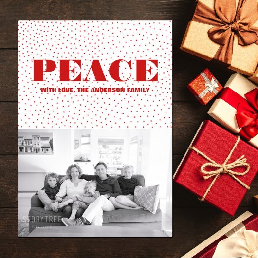 Starred Peace Holiday Photo Card | Red Feestdagenkaart