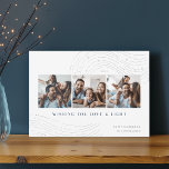 Starred Tidings | 3 Foto Collage Hanukkah Kaart<br><div class="desc">Verstuur hanukkah groeten in een chique stijl met deze elegante en moderne fotocollage kaarten met drie vierkante foto's die naast elkaar zijn uitgelijnd en die zijn voorzien van lijntreksels bovenaan en onderaan. "Wishing You Love and Light" staat in de moderne tekst, met je "Happy Hanukkah" en je familienaam rechtsonder. Het...</div>