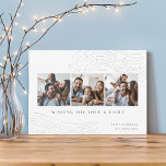 Starred Tidings | 3 Foto Collage Hanukkah Kaart<br><div class="desc">Verstuur hanukkah groeten in een chique stijl met deze elegante en moderne fotocollage kaarten met drie vierkante foto's die naast elkaar zijn uitgelijnd en die zijn voorzien van lijntreksels bovenaan en onderaan. "Wishing You Love and Light" staat in de moderne tekst, met je "Happy Hanukkah" en je familienaam rechtsonder. Het...</div>