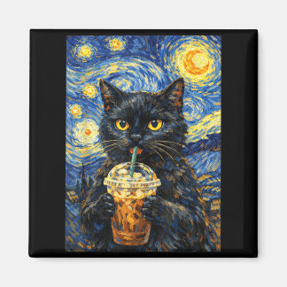 Starrige Nacht Zwarte Kat Koffie Van Gogh Stijl Gr Magneet